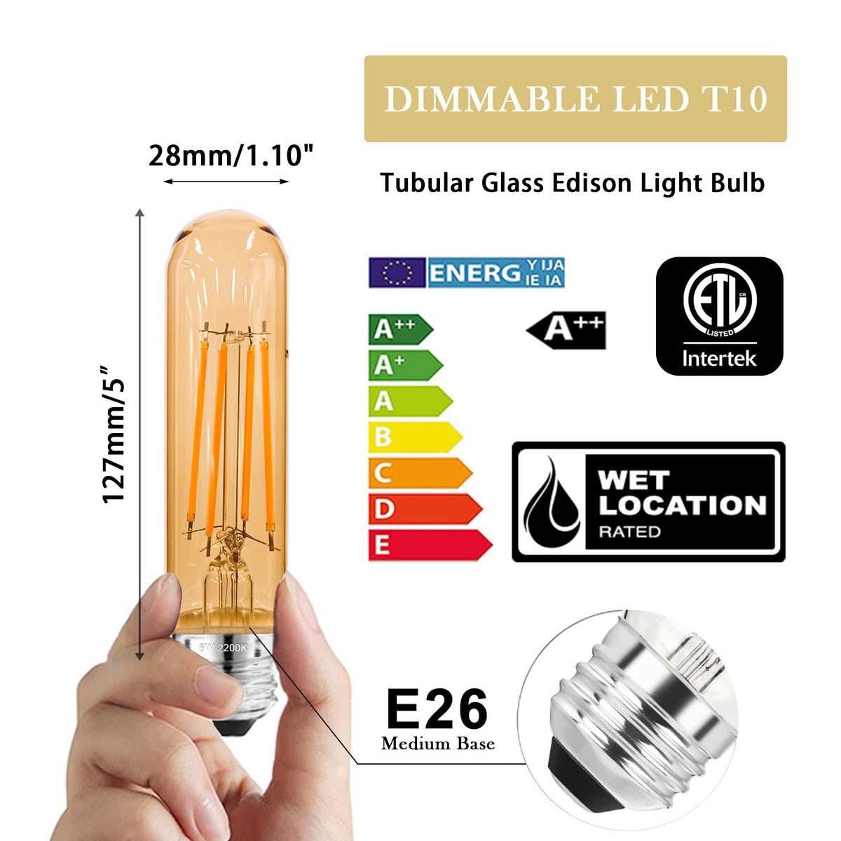 3.2 Inch 2200K Amber White E26 LED Bulb 60 Watt Equal (3 Inch 6W (4 Count))