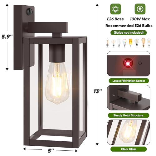2 Pack 13” Upgraded Motion Sensor Outdoor Wall Lights (Brown / 13in)