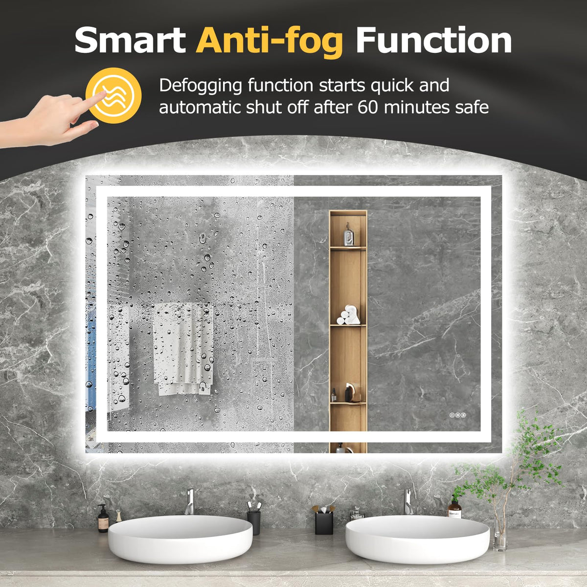 60"X40" LED Bathroom Mirror with Lights (Led Bathroom Mirror (3 Light Modes) / 60"L x 40"W)