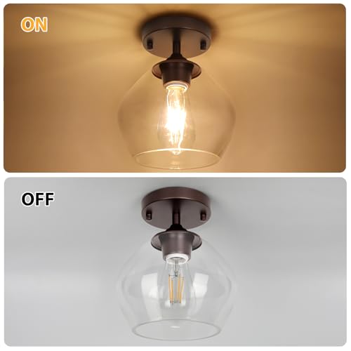Modern Semi Flush Mount Ceiling Light with Clear Glass Shade (Brown)