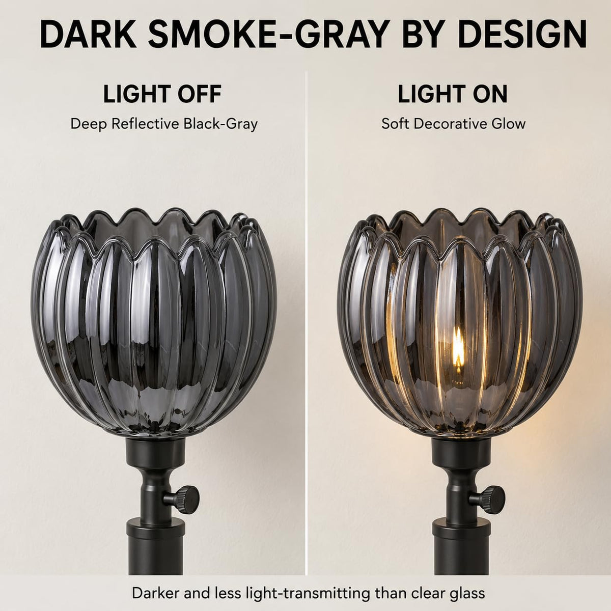 Dark Grey Tulip Glass Lamp Shades 3Pcs (Tulip Dark-Grey / 3 Pack)