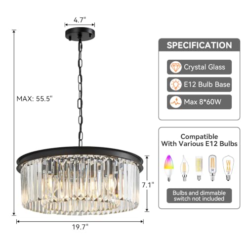 Modern Crystal Chandelier for Dining Room Contemporary Pendant Light Fixture Adjustable Height E12 for Living Room