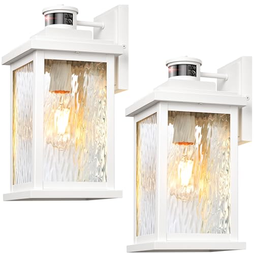 Large Adjustable Sensitivity Motion Sensor Exterior Porch Lights (Matte White / Large)
