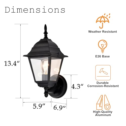 Outdoor Wall Sconce 2 Pack Black Outside Front Porch Light (Black / Standard Version)