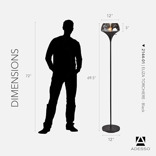 Floor Lamp Black & Smoked Glass (Black / Torchiere)