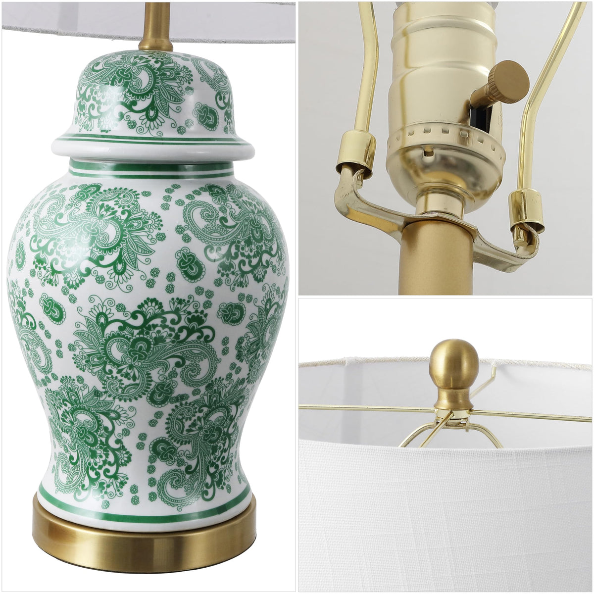 Ellis Chinoiserie Ginger Jar Table Lamp 29.5" (Green/White)