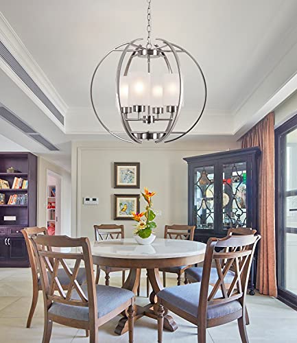 24" Globe Brushed Nickel Chandeliers for Dining Room Light Over Table (Nickel+Frosted Glass 24")