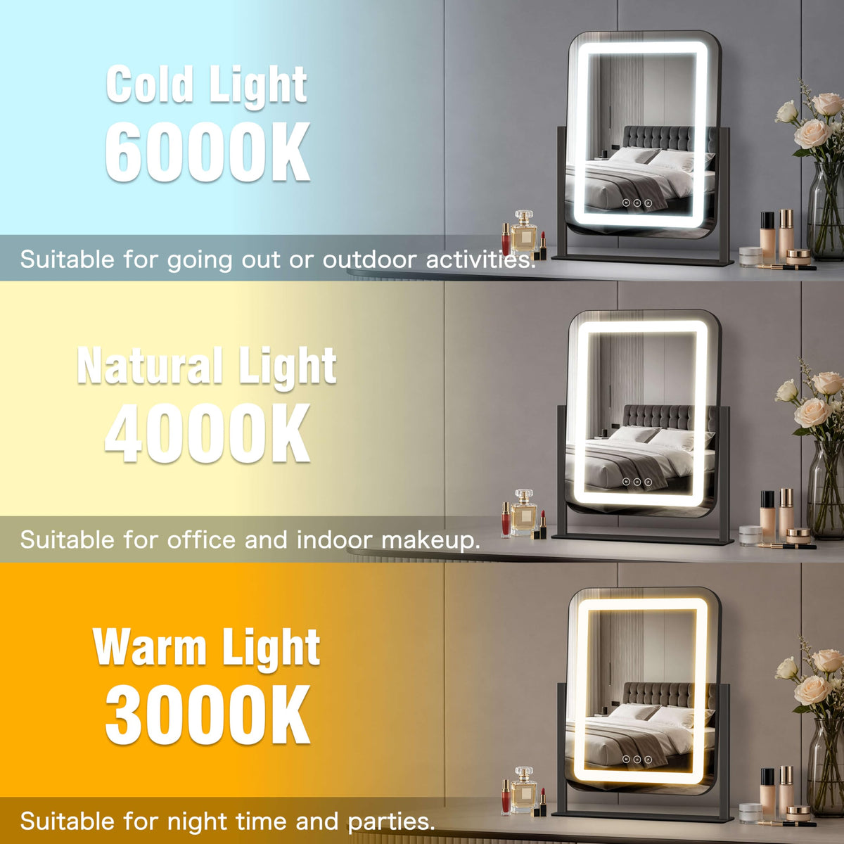 Vanity Mirror with Lights (Black / 16.7"L x 13.1"W)