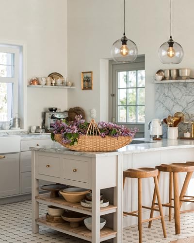 Pendant Lights Kitchen Island Glass Blown Lighting Modern Globe Seeded Brushed Nickle 7" Diam
