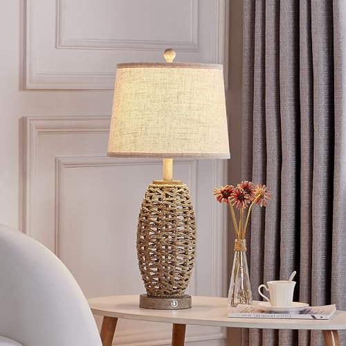 27” Natural Rattan Table Lamps Set of 2