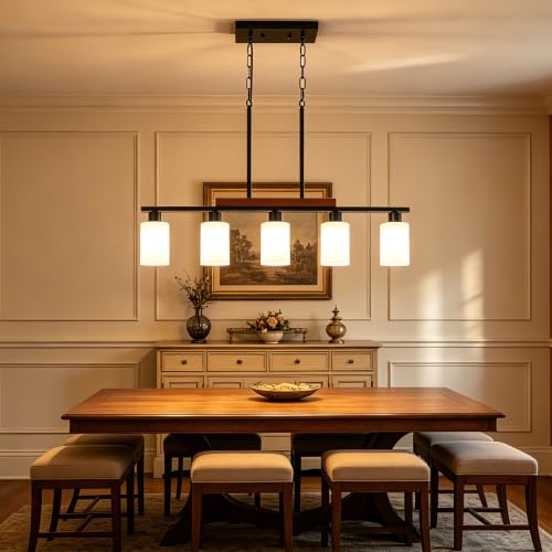 Farmhouse Kitchen Island Lighting (5-Light White Glass)