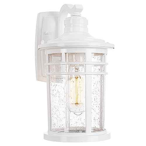 Outdoor Porch Lights Wall Mount (White-Seeded Glass / 11.81")