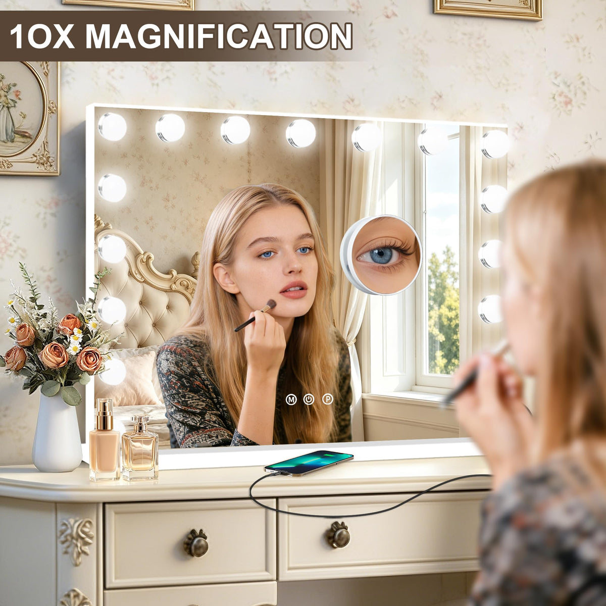 Hollywood Vanity Mirror with Lights (White / 28"L x 20"W)