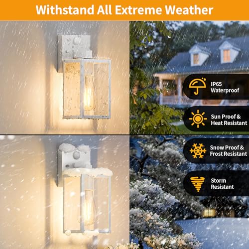 2 Pack White Motion Sensor Outdoor Light Fixtures Wall Mount (10.24'' / White)