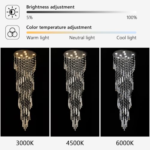 D24'' x H78'' Modern Crystal Chandelier High Ceiling Chandeliers for Entryway Glam Chandelier Large Raindrop Chandeliers LED Dimmable Light Fixtures for Staircaes Foyer Hallway Living Room Black (D24" x H78" Black)