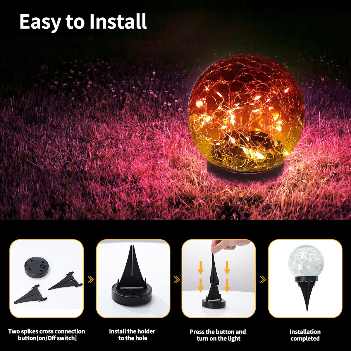 Solar Globe Lights Outdoor Waterproof (Gradient red / 4 Globes)