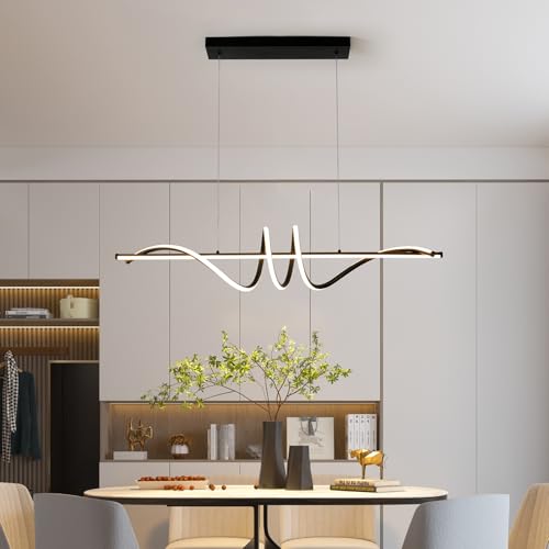 Modern LED Chandelier (39in/Black/Wave/52W-Dimmable)