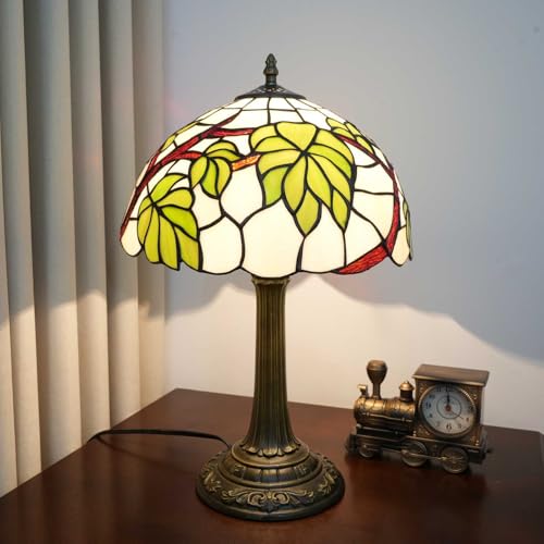 12 Inch Tiffany Lamp Grape Leaf Stained Glass Bedroom Table Lamps Village Retro Country Style For Living Room Side Bedside Kitchen Nightstand Office Dormitory Home Decor Accent Reading Desk Light (Leaf Lamp)