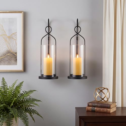 Set of 2 Black Wall Candle Sconces Decor Wall Candle Holder for Pillar Candles (Black)
