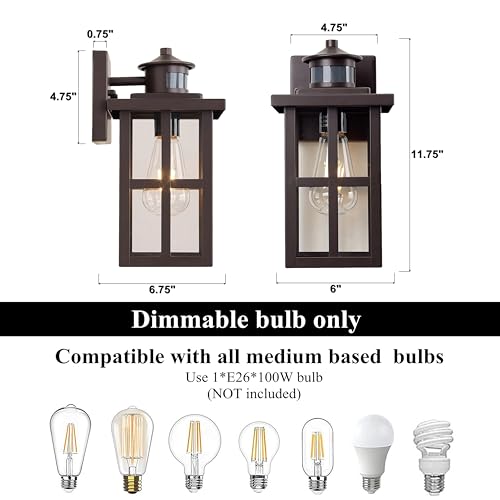Bronze Motion Sensor Outdoor Wall Light 2 Pack (Bronze / 2 Pack H11.75" Motion)