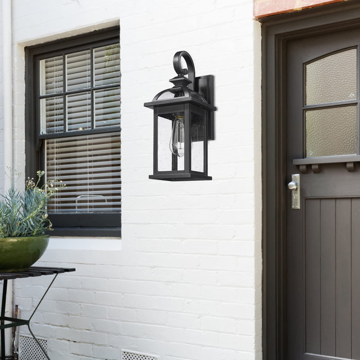 Outdoor Wall Lights for House (Black-Seeded Glass / 15")