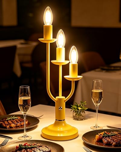 Yellow Candelabra Table Lamp Dimmable Warmwhite 3 Bulbs Included (06-Yellow 3-Light Candelabra)