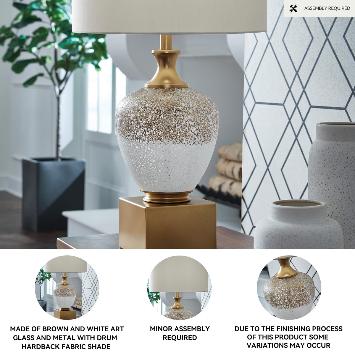 Tavisburg Glass Table Lamp (Brown/White/Gold / Table Lamp)