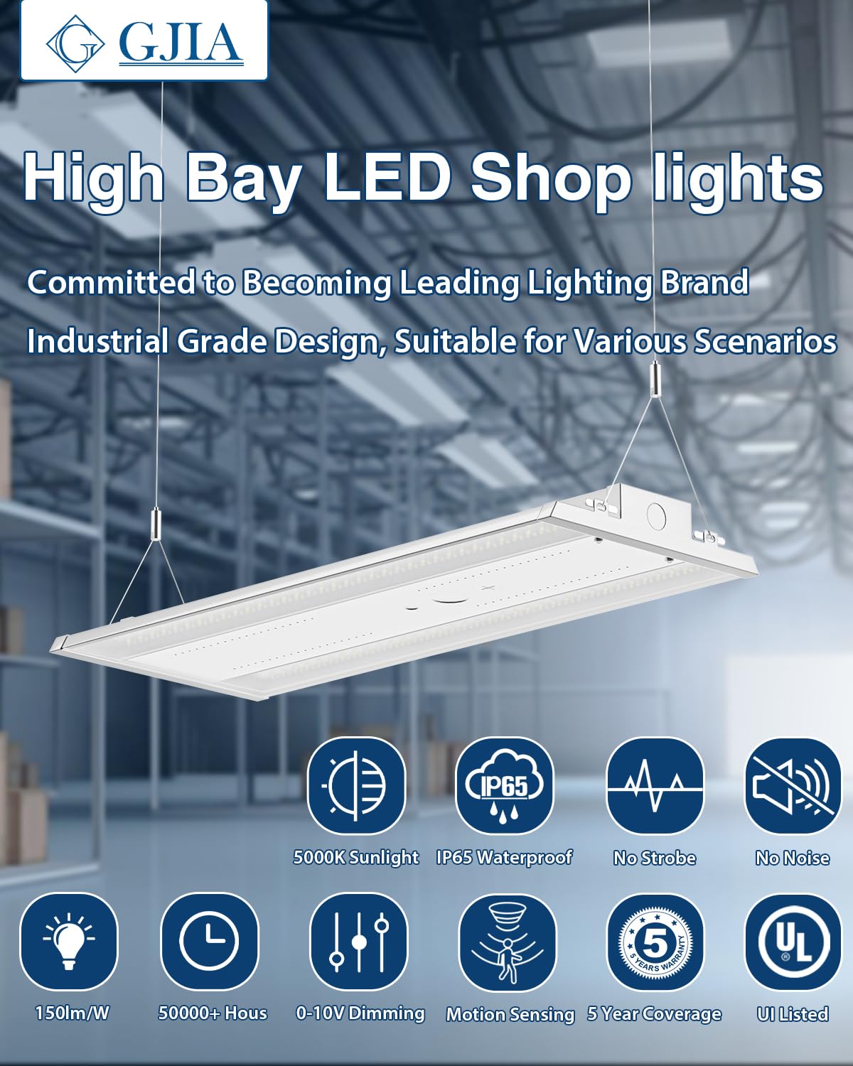 Linear High Bay LED Shop Lights with Sensor (5000K/300W 16Pack+Sensor / 300W)
