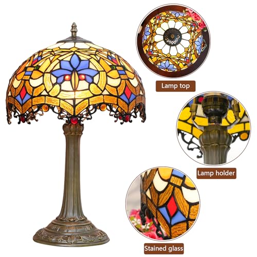 Tiffany Lamp Stained Glass Table Lamp Antique Desk Light for Bedside Nightstand Bedroom Living Room Home Office Unique Cute Accent Decor Light Include LED Bulb (Yellow Phoenix Tail)