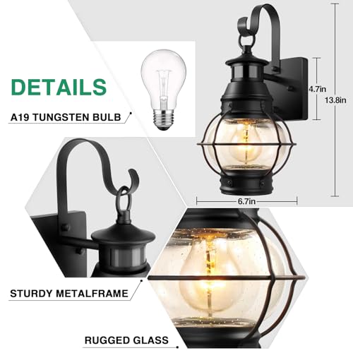 2 Packs Motion Sensor Outdoor Porch Light for House (Black / 2 Packs)