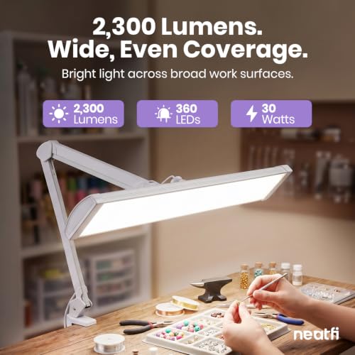 Pro LED Desk Lamp with Clamp (White-6 / 24-Inch Wide Shade)