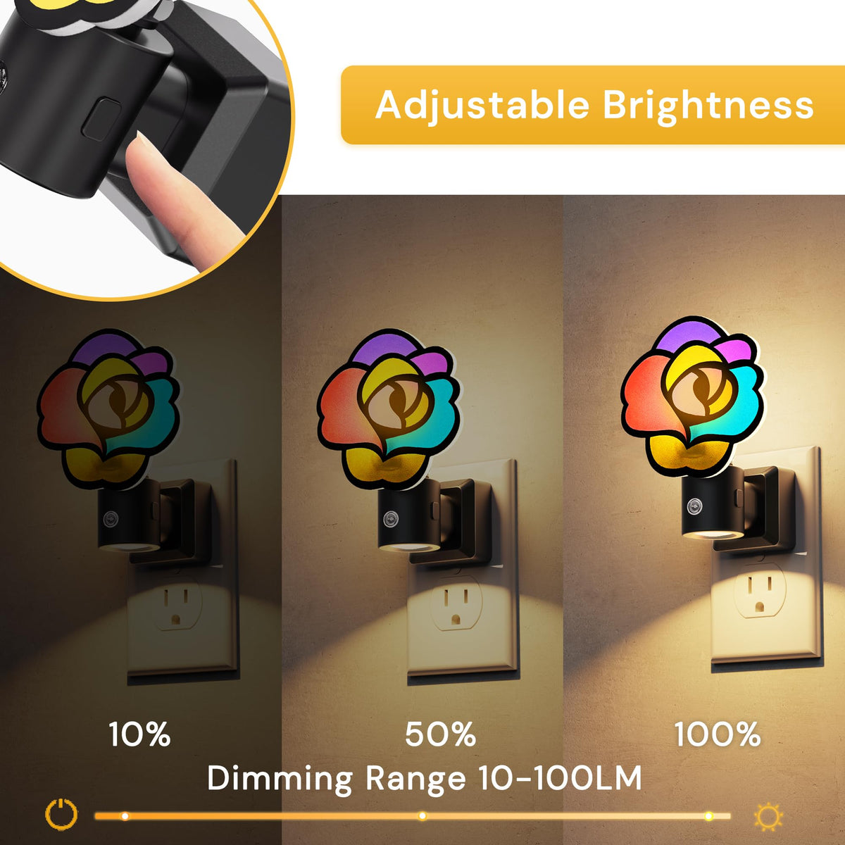Night Lights Plug into Wall (Colorful Gothic Rose / 2 Pack)