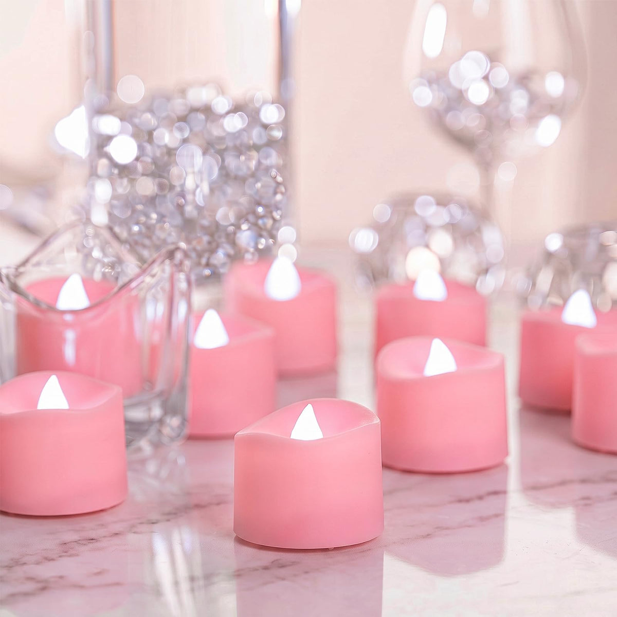 Pink Flameless Battery Tea Light Candles - 50 Pack