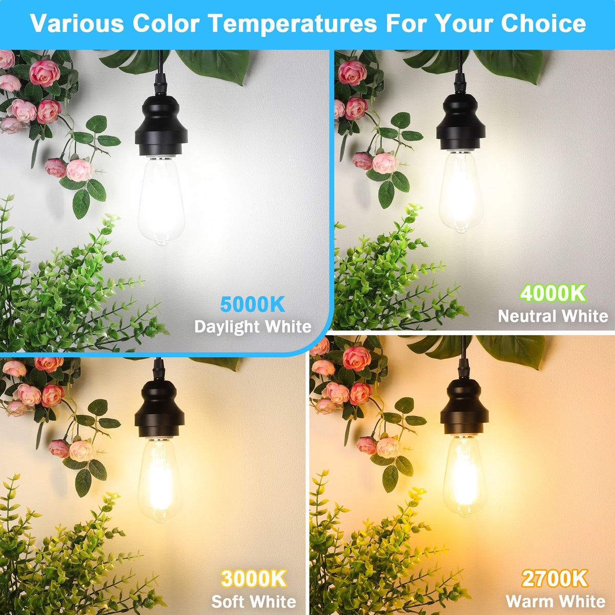 4 Pack Vintage Edison LED Bulbs (Daylight White)