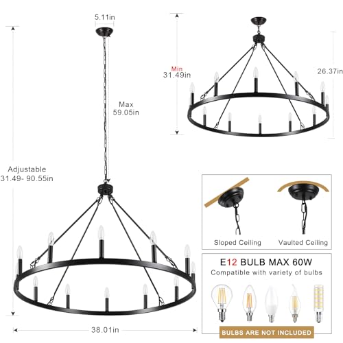 Wagon Wheel Chandelier Modern Farmhouse Chandeliers for Dining Room Light Fixtures Over Table Rustic Pendant Light for Living Room Kitchen Island