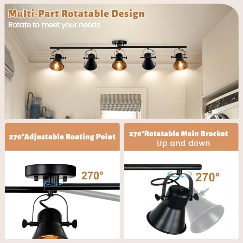 44" Farmhouse Track Lighting Fixtures Ceiling Black Track Light 5 Light (44 inch-5 light)