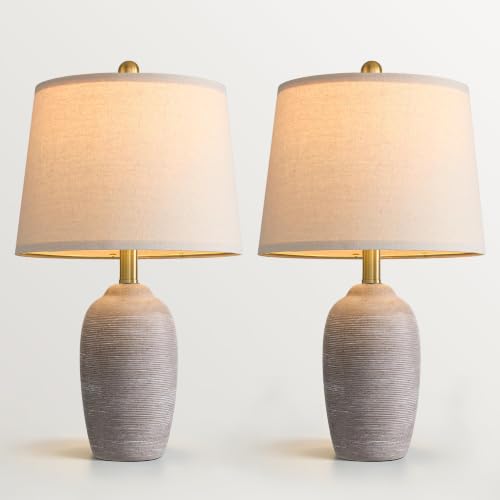 21" Vintage Ceramic Table Lamps Set of 2 for Bedroom Rustic Gray (21" Grey - 2 Pack)