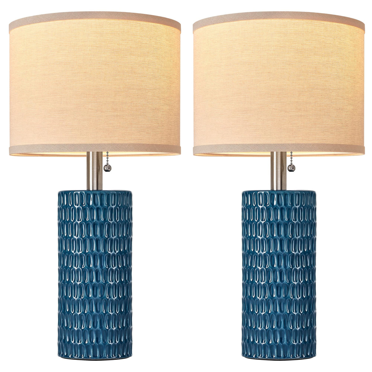 20.5” Modern Ceramic Table Lamps for Bedroom Set of 2 (Blue-1)