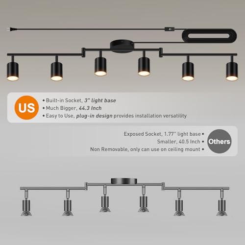 Plug in Track Lighting LED (6-Light Track Light(Black))