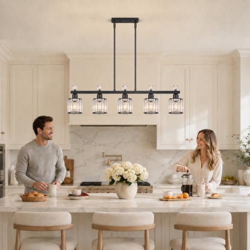 39" Crystal Island Light for Kitchen 5 (Black / 5 light-39in)