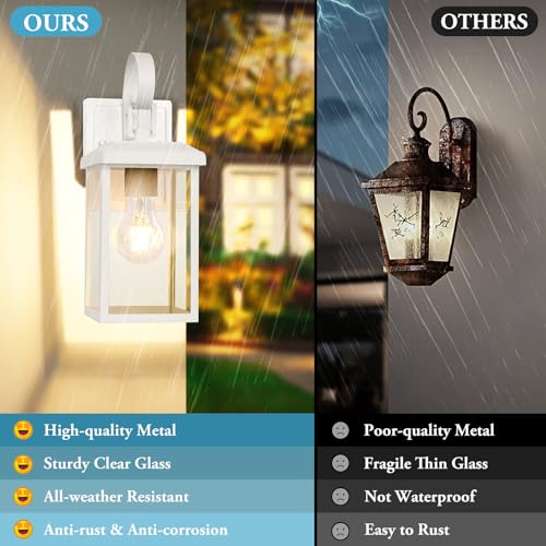2 Pack Outdoor Wall Light Fixtures (White / 12.8")
