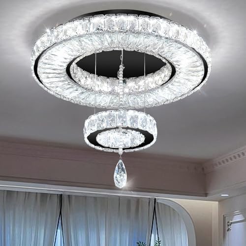 Modern Chandelier Bedroom Light Indoor LED Dimmable Lights Ceiling Chandeliers for Dining Room Kitchen Entryway Black 30W LEDs Fixtures 2400 Lumens (Black / W20")