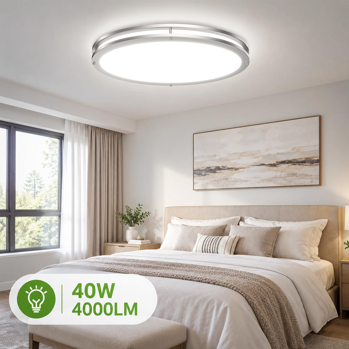 24 Inch Oval Flush Mount Ceiling Light Fixtures 40W 5CCT Selectable (Silver / 24 Inch)