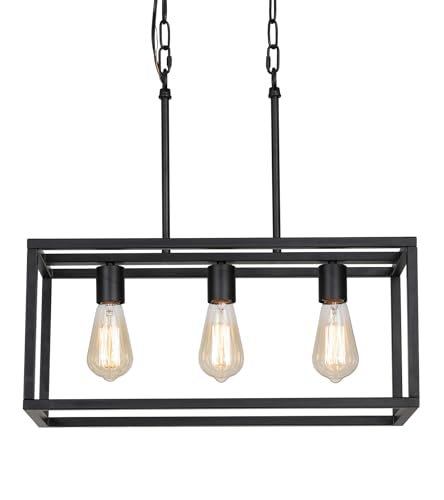 3 Light Black Linear Chandelier Modern Rectangle Farmhouse Dining Room Light Fixture for Kitchen Island Bar UL Listed (3-Lights)