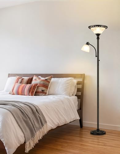 Torchiere Floor Lamp for Living Room with Reading Light (Black)