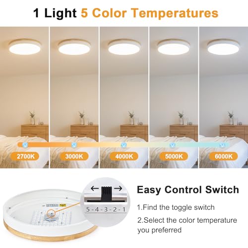 Dimmable LED Wood White Round Flush Mount Ceiling Light 15.74 Inch (White- Dimmable / 15.74 Inch)