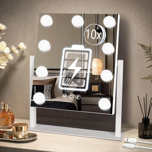 Rechargeable Vanity Mirror (White-rechargeable / 13"L x 15"W)