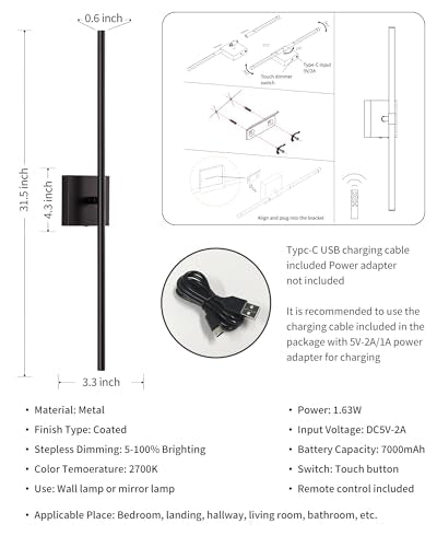 Black 31.5" Cordless Wall Sconces Set of 2 (Black - 2 Pack (31.5 inch))