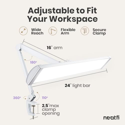 Pro LED Task Lamp with Clamp (White-5 / 24-Inch Wide Shade)