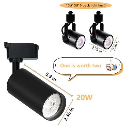 Plug in LED Track Lighting Kit H Type 4000K 2PCS 20W Black (1.4FT Track Kit)